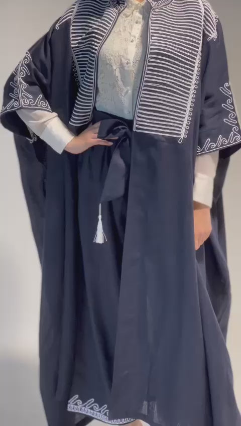Sara Cape Embroied Set (Navy Blue)