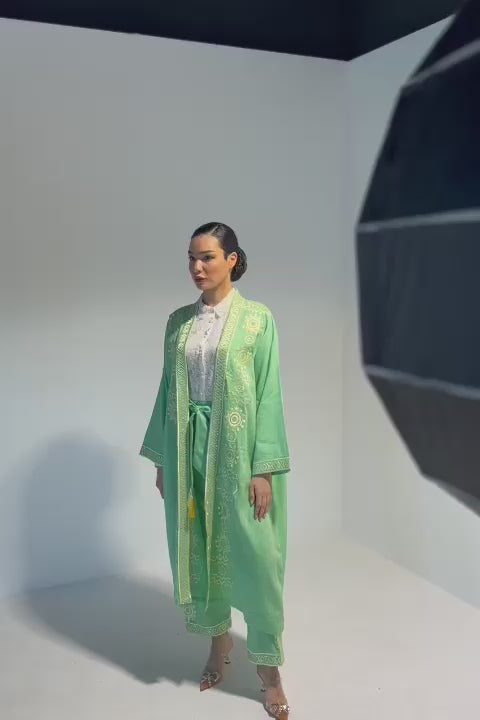 Sara Cape Embroied Set (Neon Green)