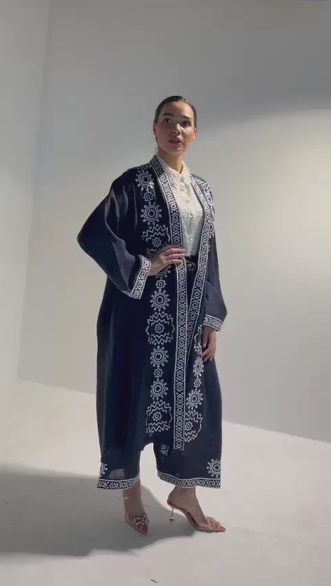 Bibi Embroied Kaftan Kurti (Navy Blue)