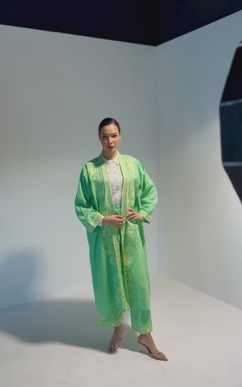 Sara Cape Embroied Set (Neon Green)
